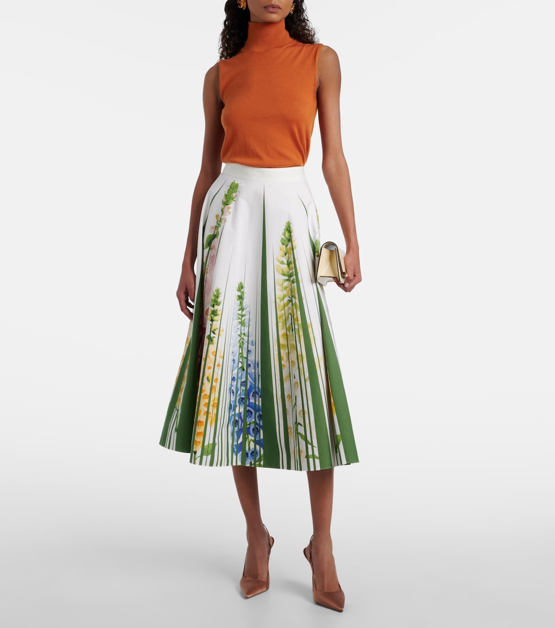 Floral cotton-blend poplin midi skirt | Oscar de la Renta