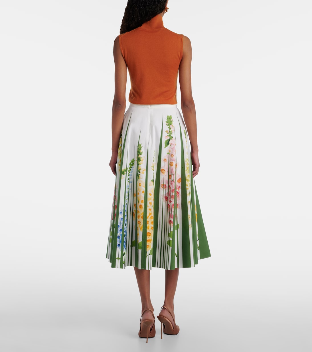 Floral cotton-blend poplin midi skirt | Oscar de la Renta