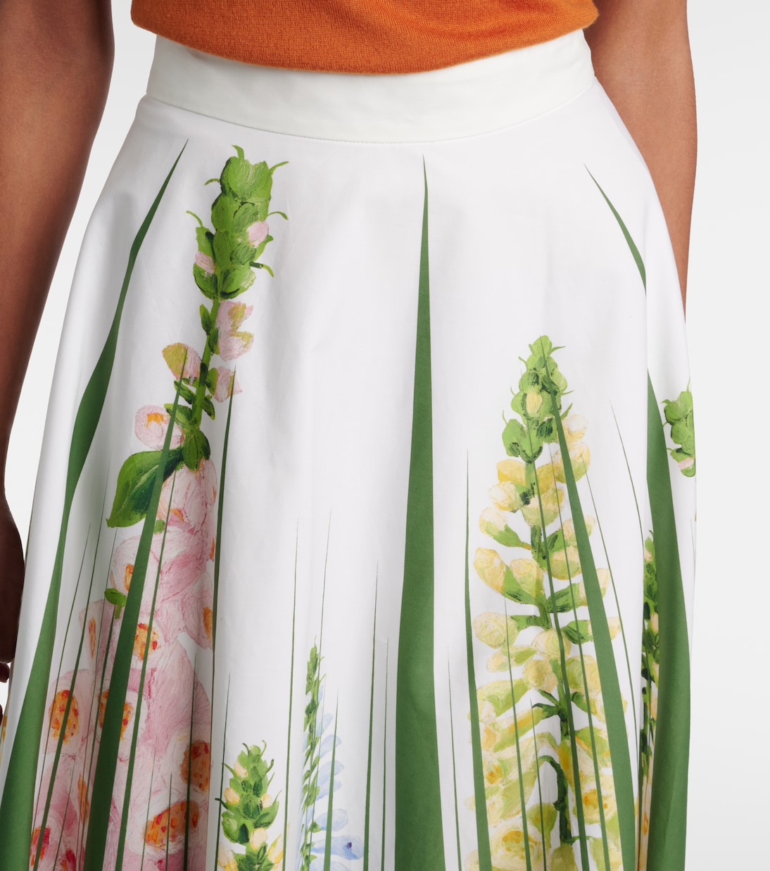 Floral cotton-blend poplin midi skirt | Oscar de la Renta