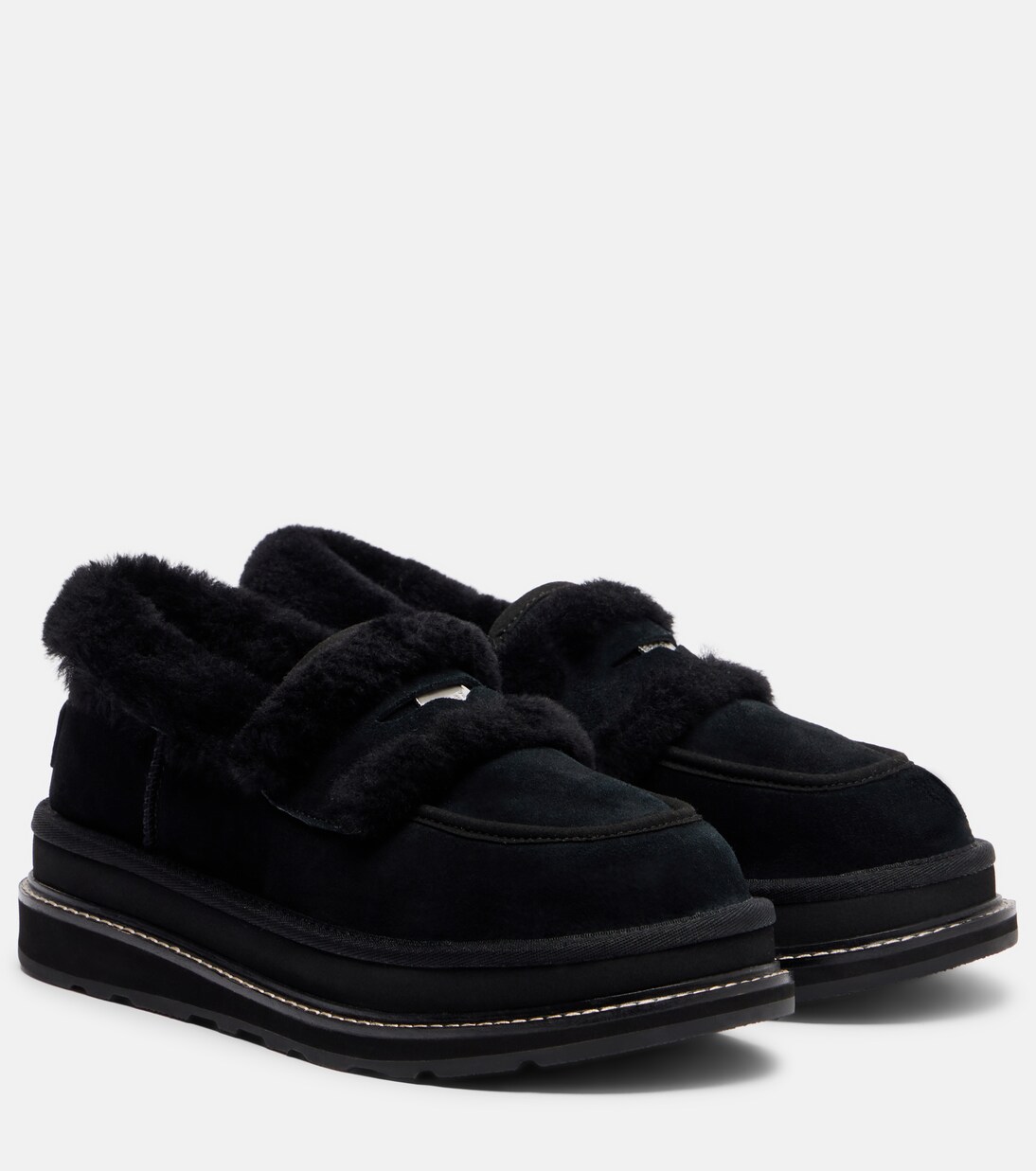 x UGG suede and shearling penny loafers | Sacai