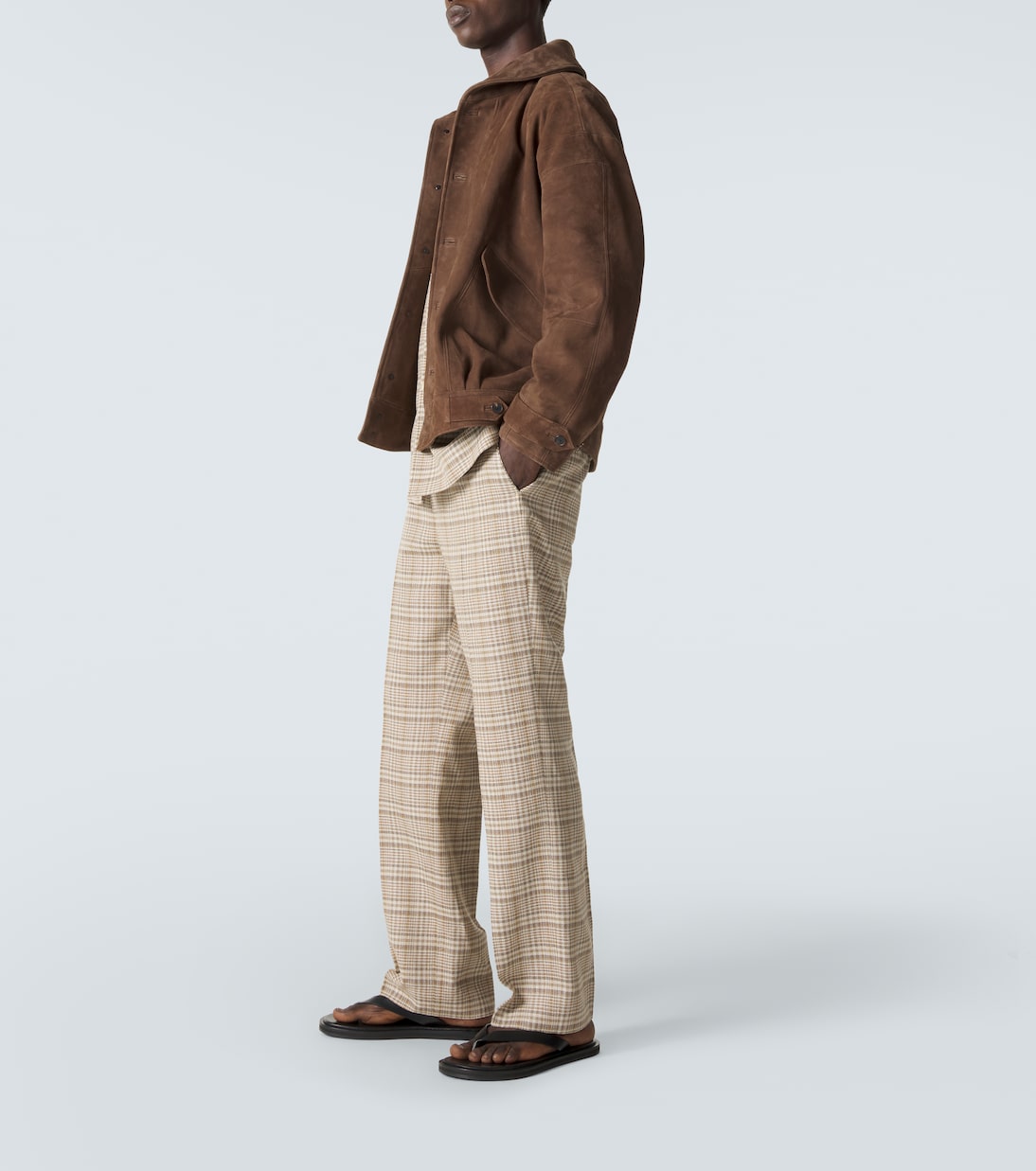 Checked silk and linen tweed straight pants | Auralee