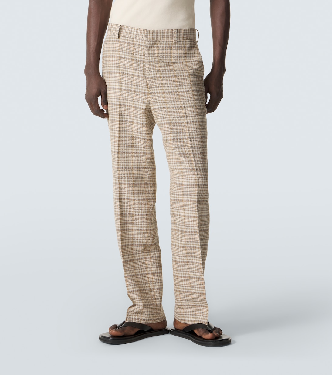 Checked silk and linen tweed straight pants | Auralee
