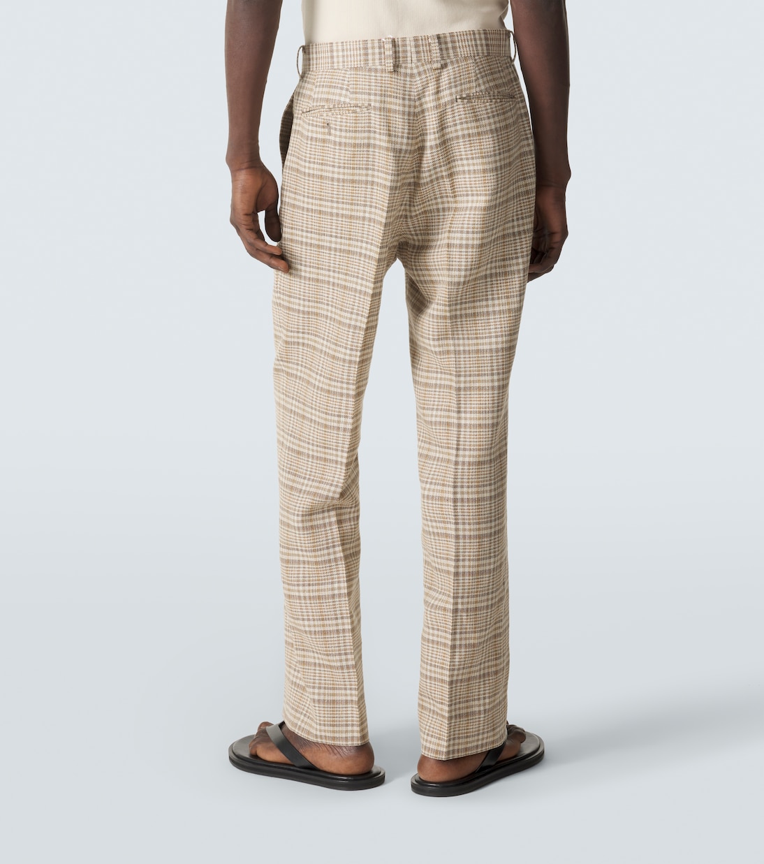Checked silk and linen tweed straight pants | Auralee