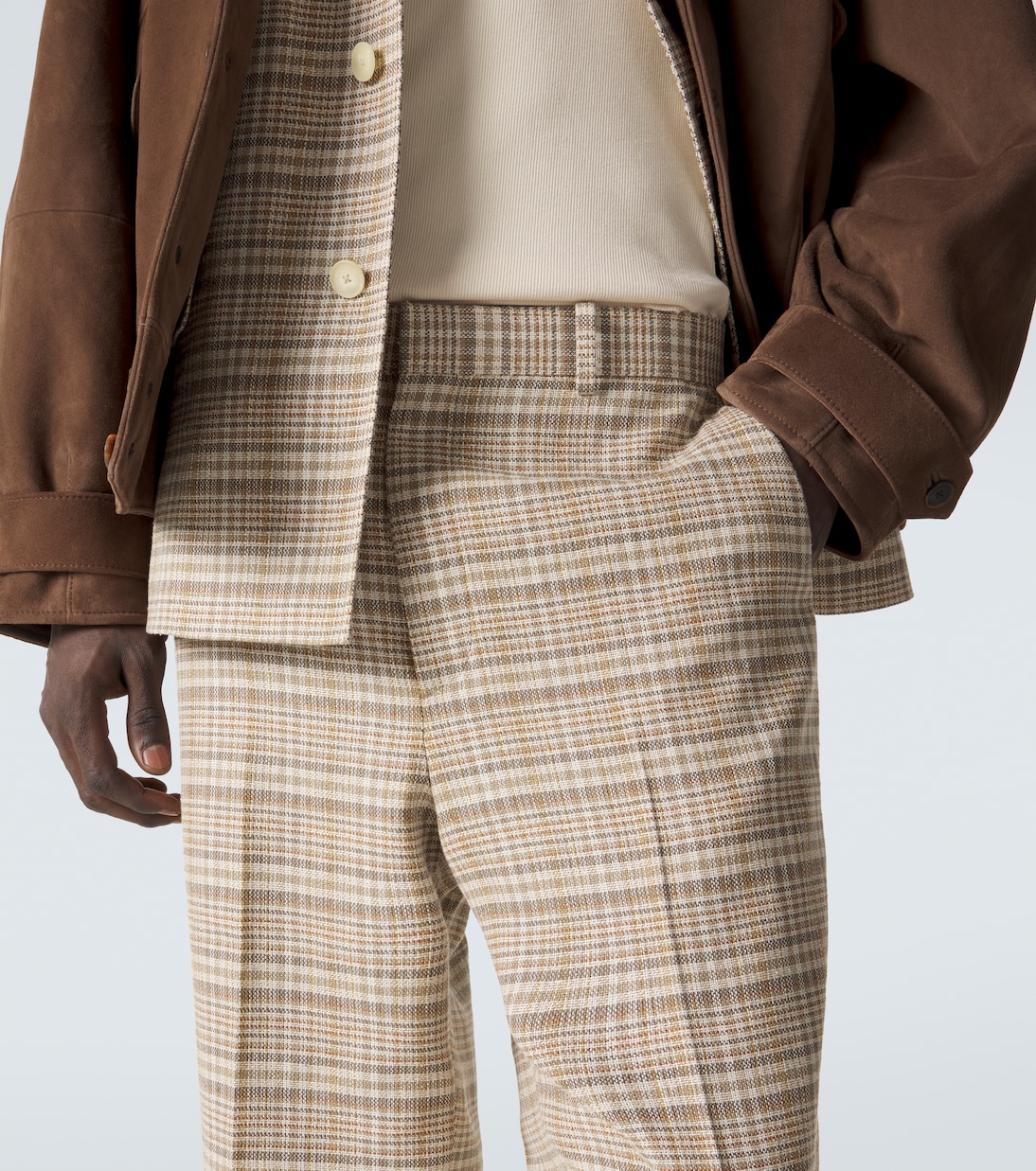 Checked silk and linen tweed straight pants | Auralee