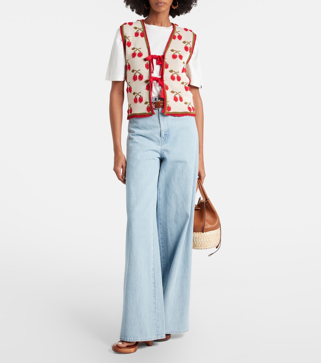 Cherry cotton-blend intarsia vest | La DoubleJ