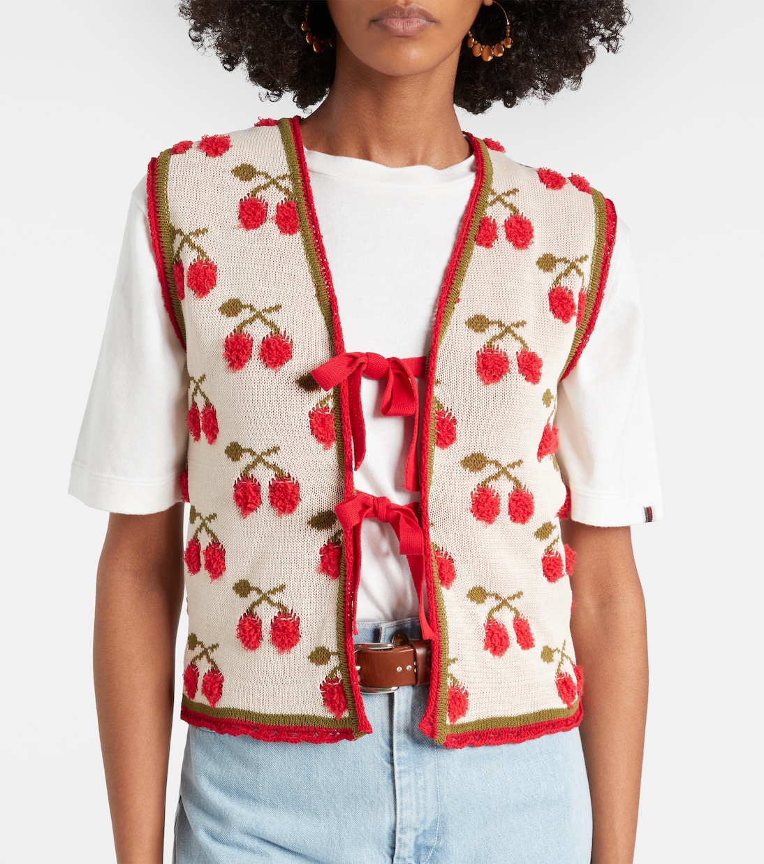 Cherry cotton-blend intarsia vest | La DoubleJ