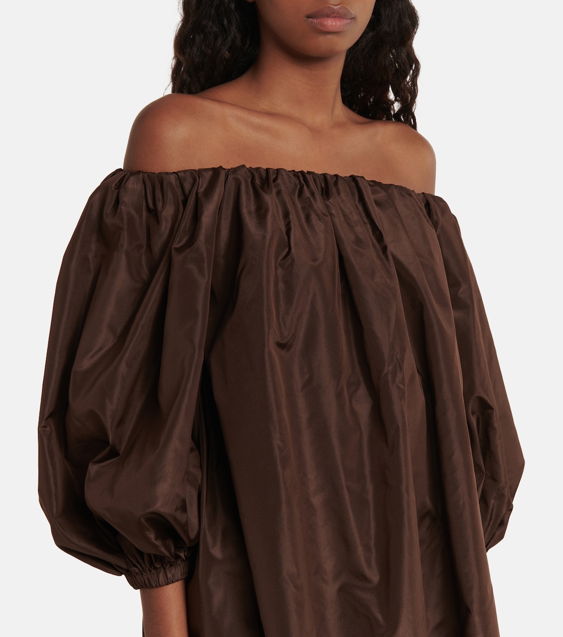 Off-shoulder puff-sleeve silk top | Valentino
