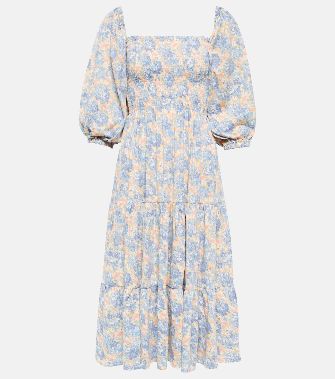Floral shirred cotton-blend midi dress | Polo Ralph Lauren