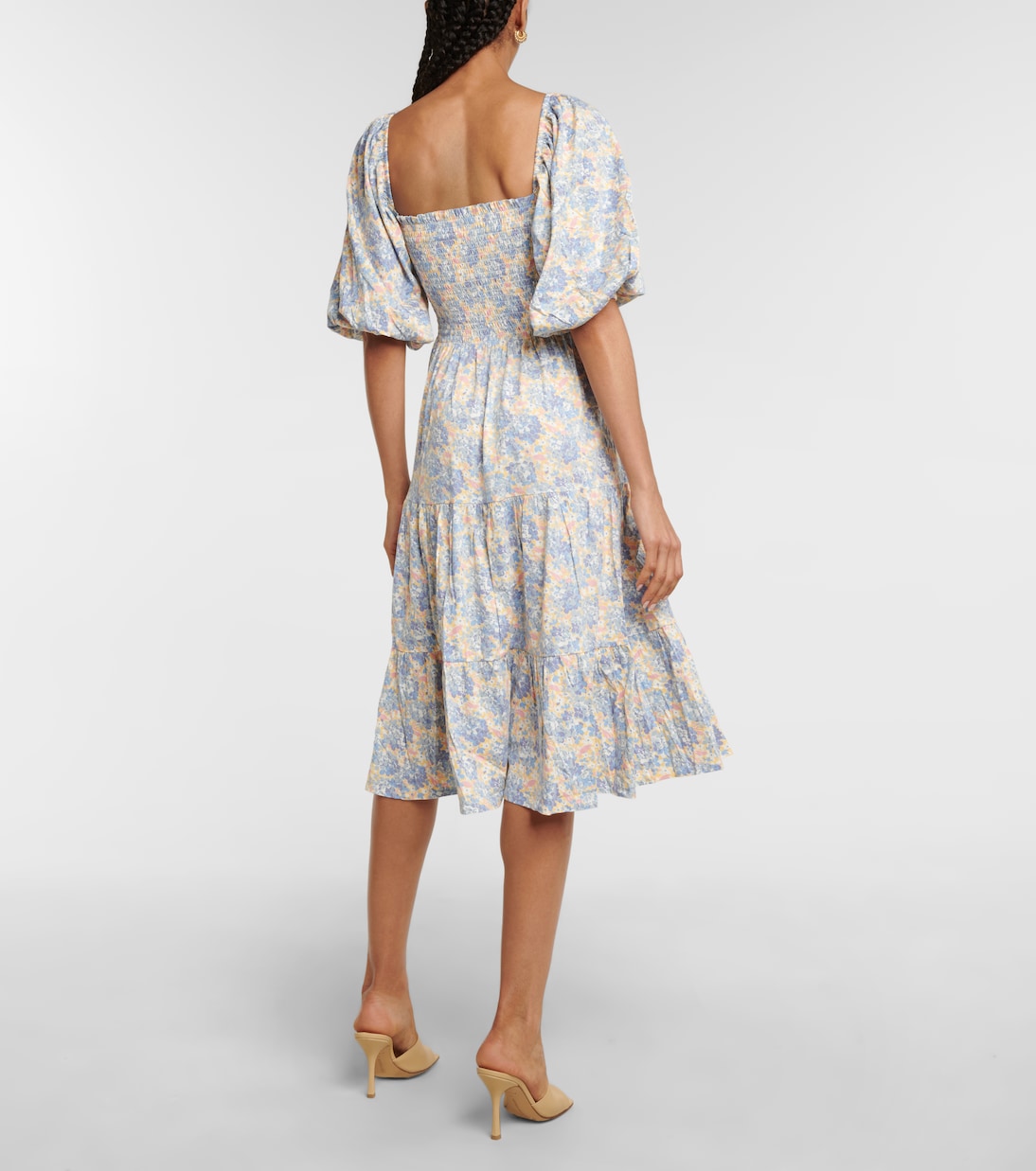 Floral shirred cotton-blend midi dress | Polo Ralph Lauren