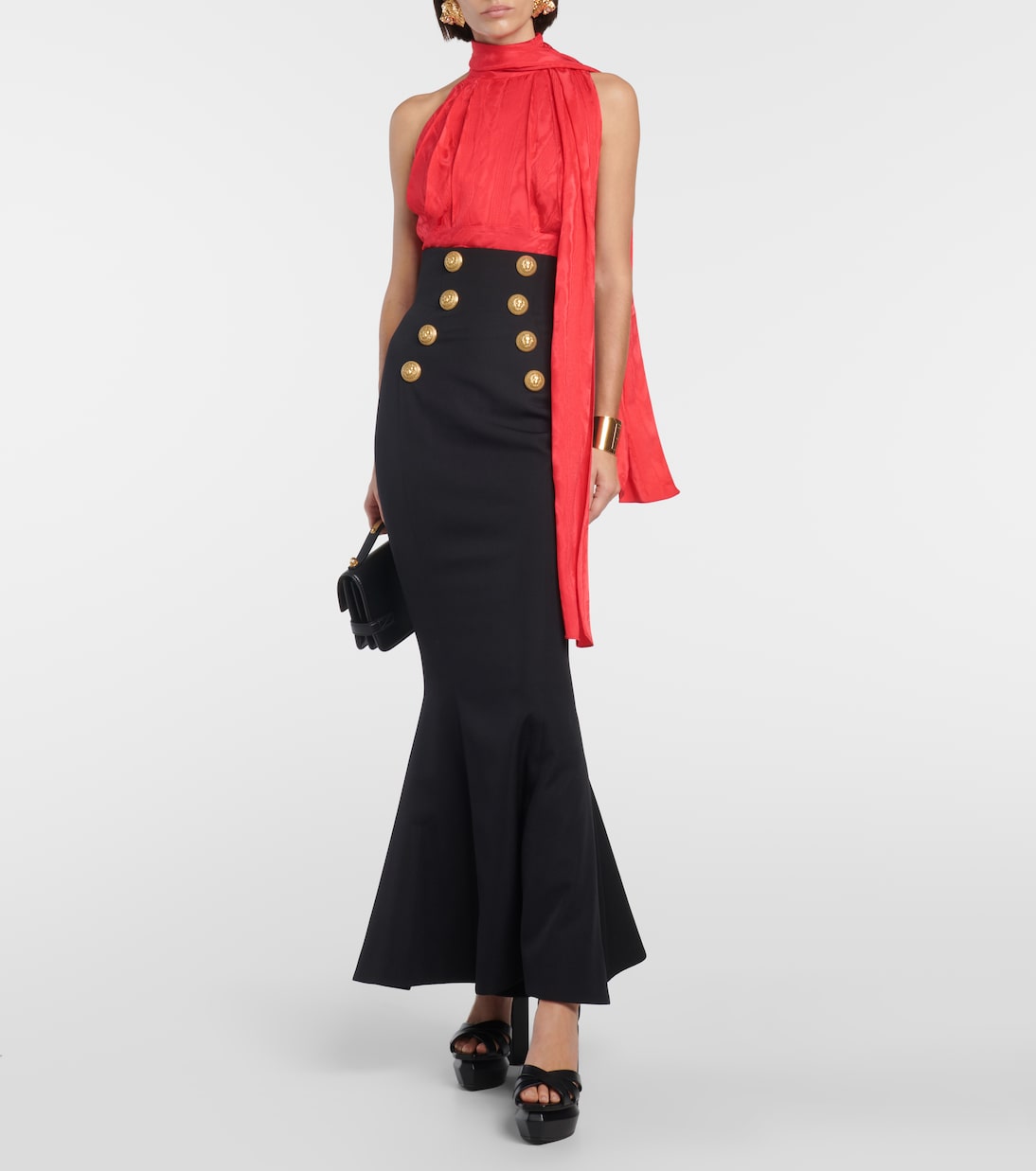 Gonna lunga a vita alta in lana vergine | Balmain