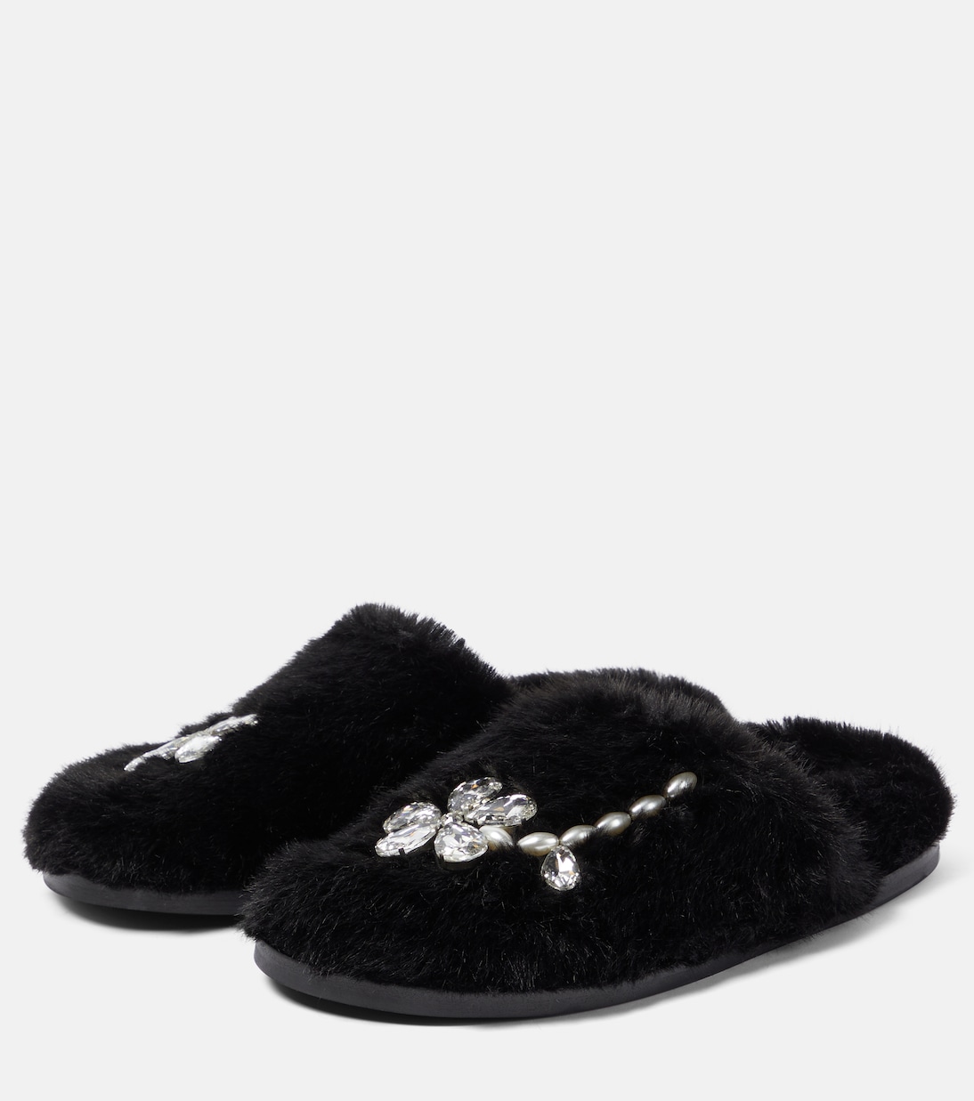 Embellished faux shearling slippers | Simone Rocha