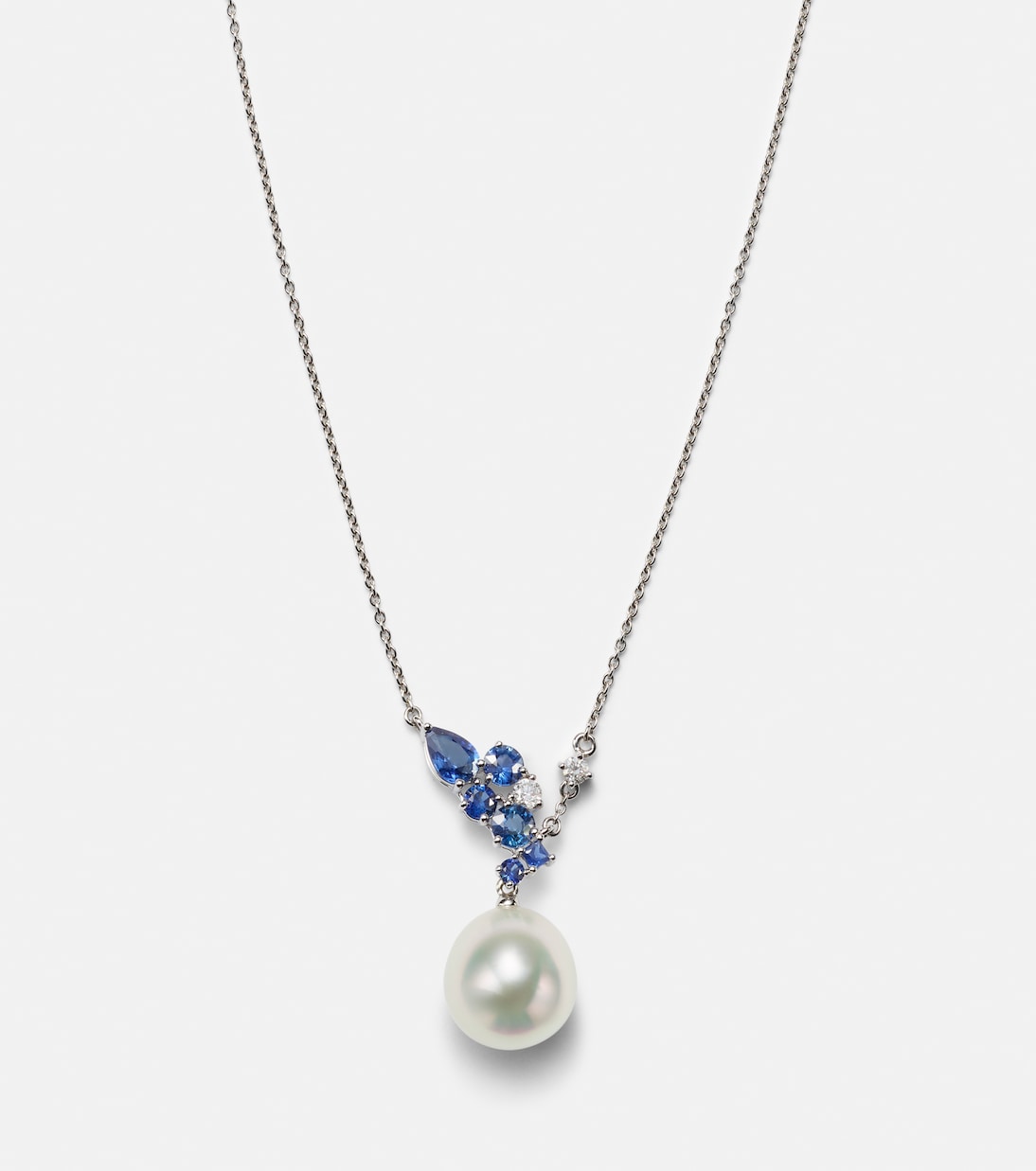 Collana Bucherer Amore: Oro Bianco 18kt con Zaffiri, Diamanti e Perla per Giovani Stilisti