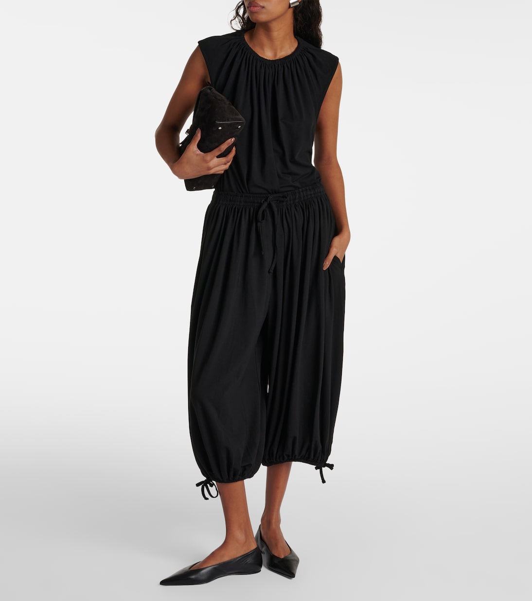 Gathered cropped jersey tapered pants | Toteme