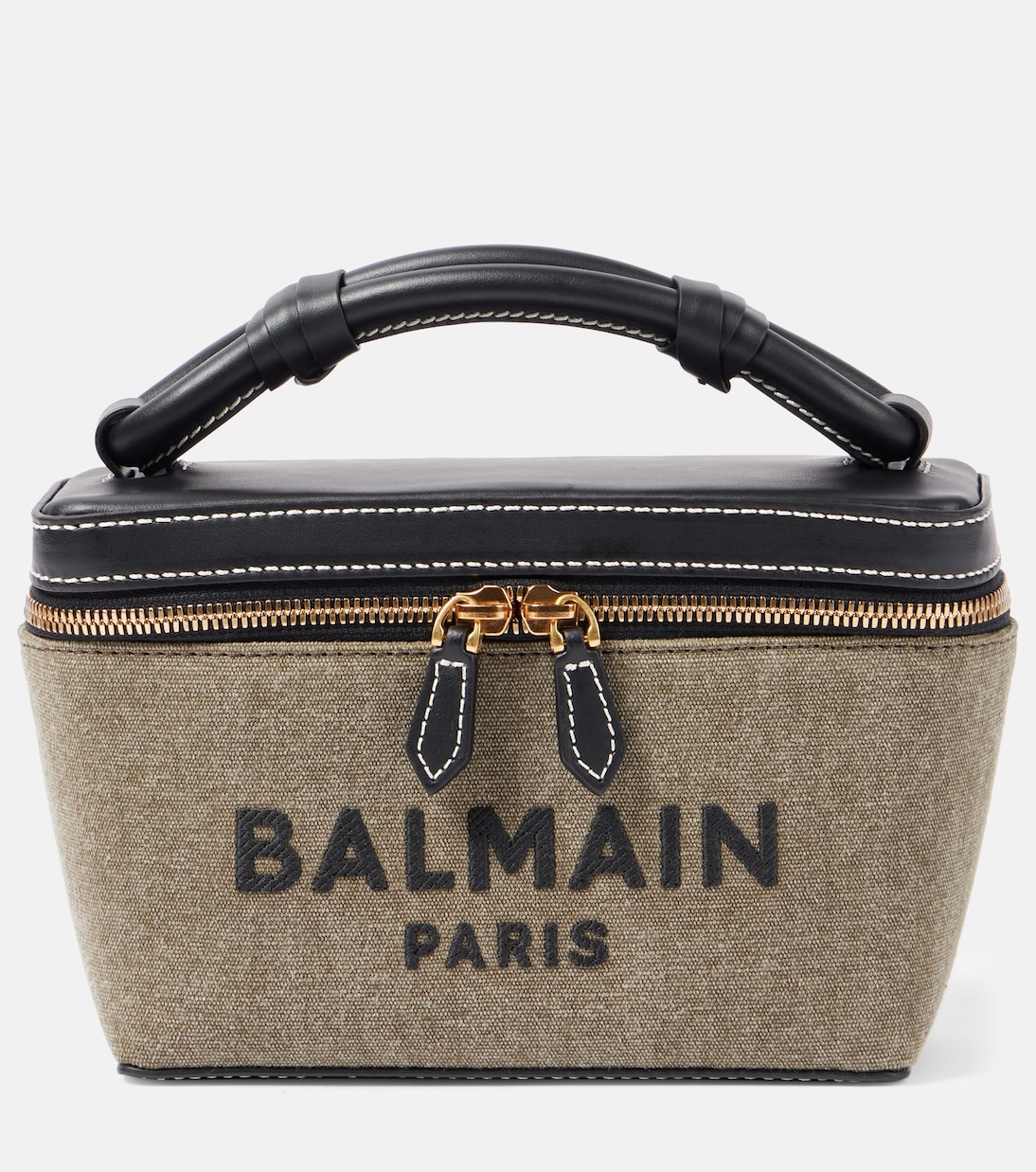 B-Army leather-trimmed canvas shoulder bag | Balmain