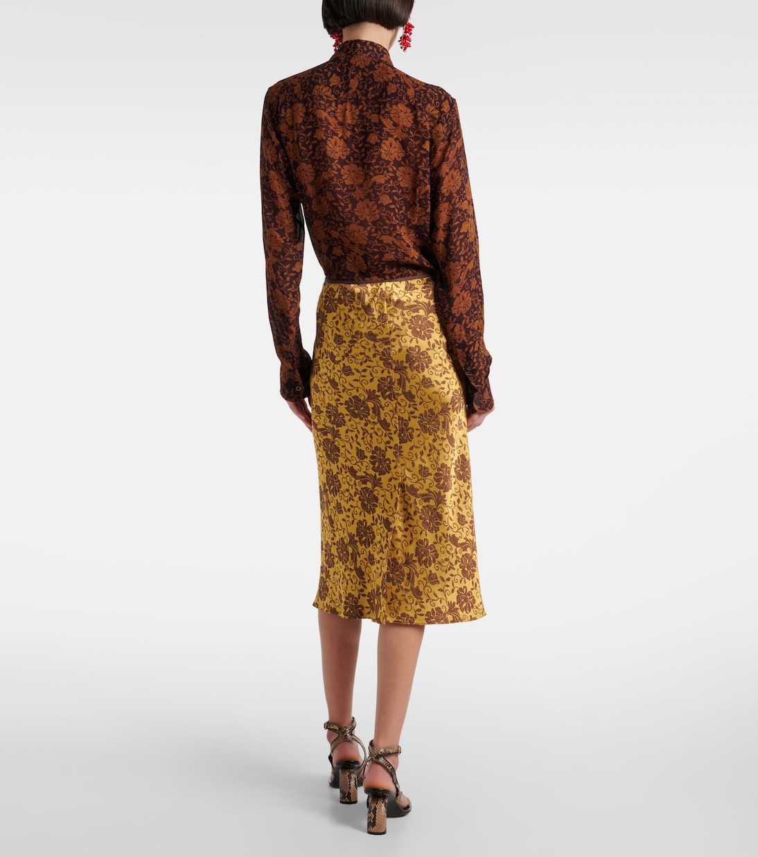 Jupe midi en jacquard à fleurs | Dries Van Noten