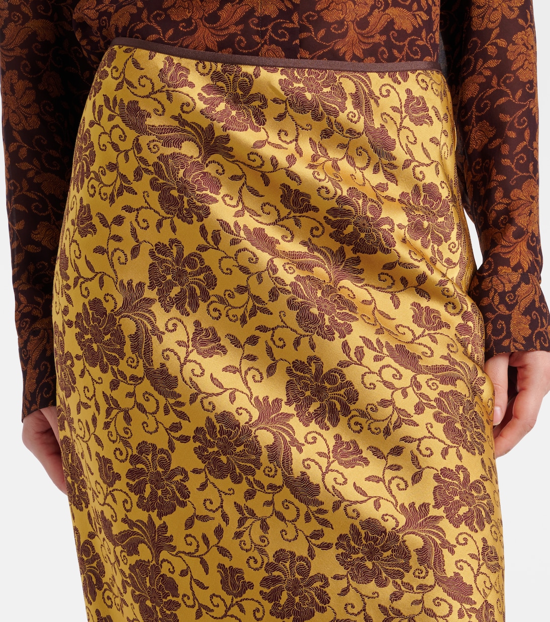 Jupe midi en jacquard à fleurs | Dries Van Noten
