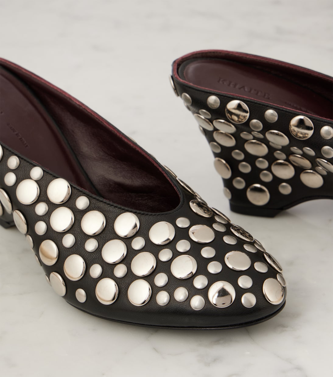 Cloak 75 studded leather wedge mules | Khaite