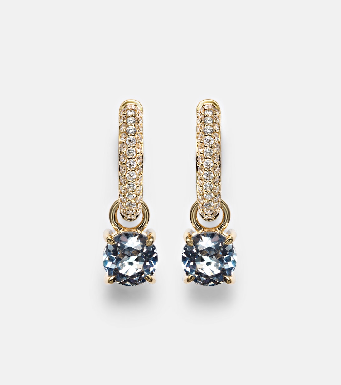 14kt gold huggie earrings with spinel and diamonds | Stone and Strand