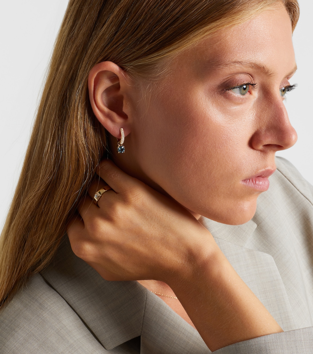14kt gold huggie earrings with spinel and diamonds | Stone and Strand