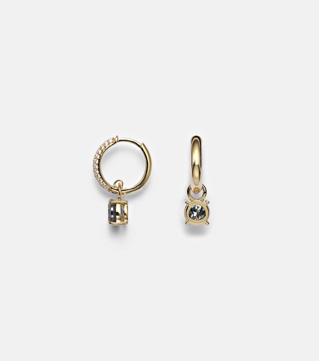 14kt gold huggie earrings with spinel and diamonds | Stone and Strand
