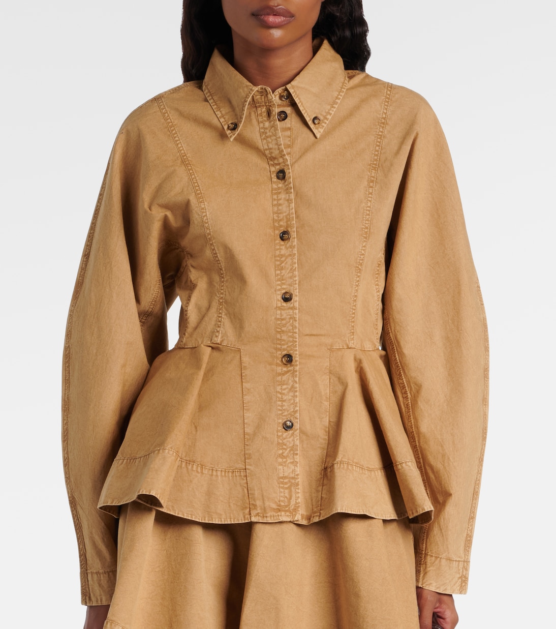 Peplum cotton-blend shirt | Ganni