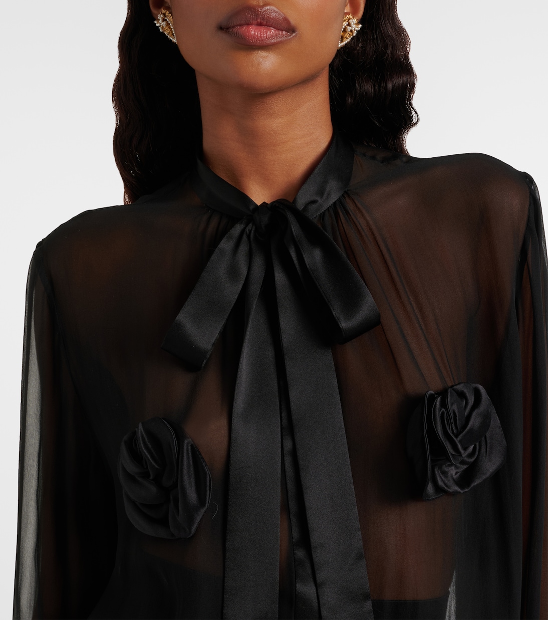 Floral-appliqué sheer silk shirt | Dolce&Gabbana