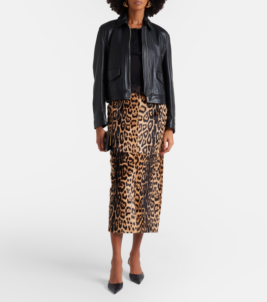 Elyse leopard-print shearling pencil skirt | Nour Hammour