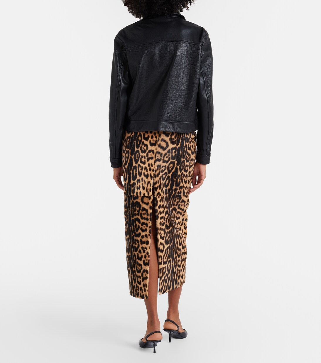 Elyse leopard-print shearling pencil skirt | Nour Hammour