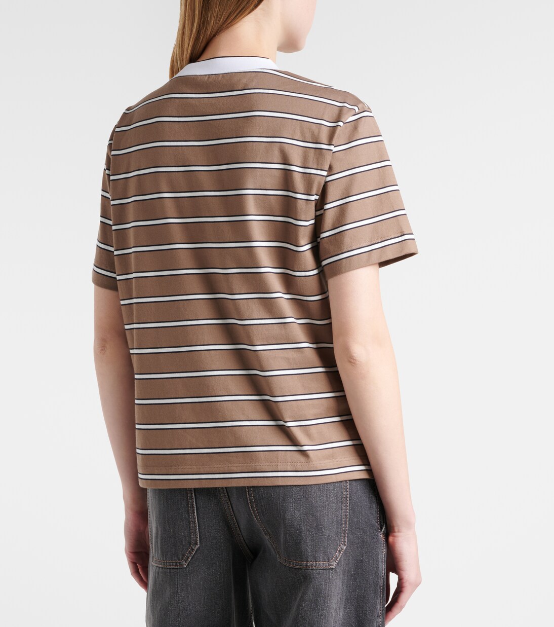 T-shirt in jersey di cotone a righe | Brunello Cucinelli