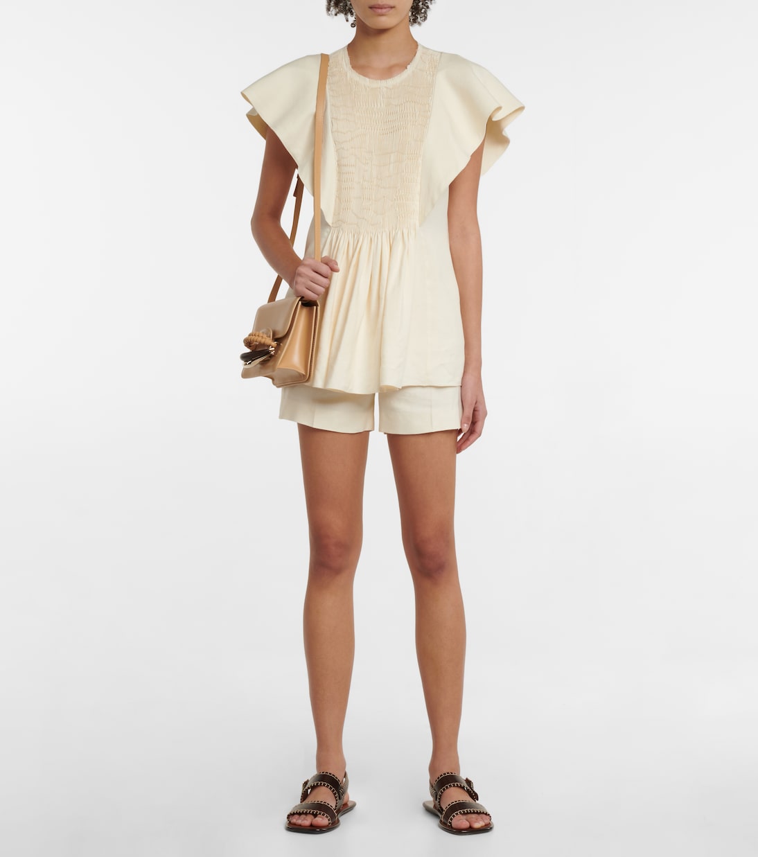 Smocked linen and silk twill top | Chloé