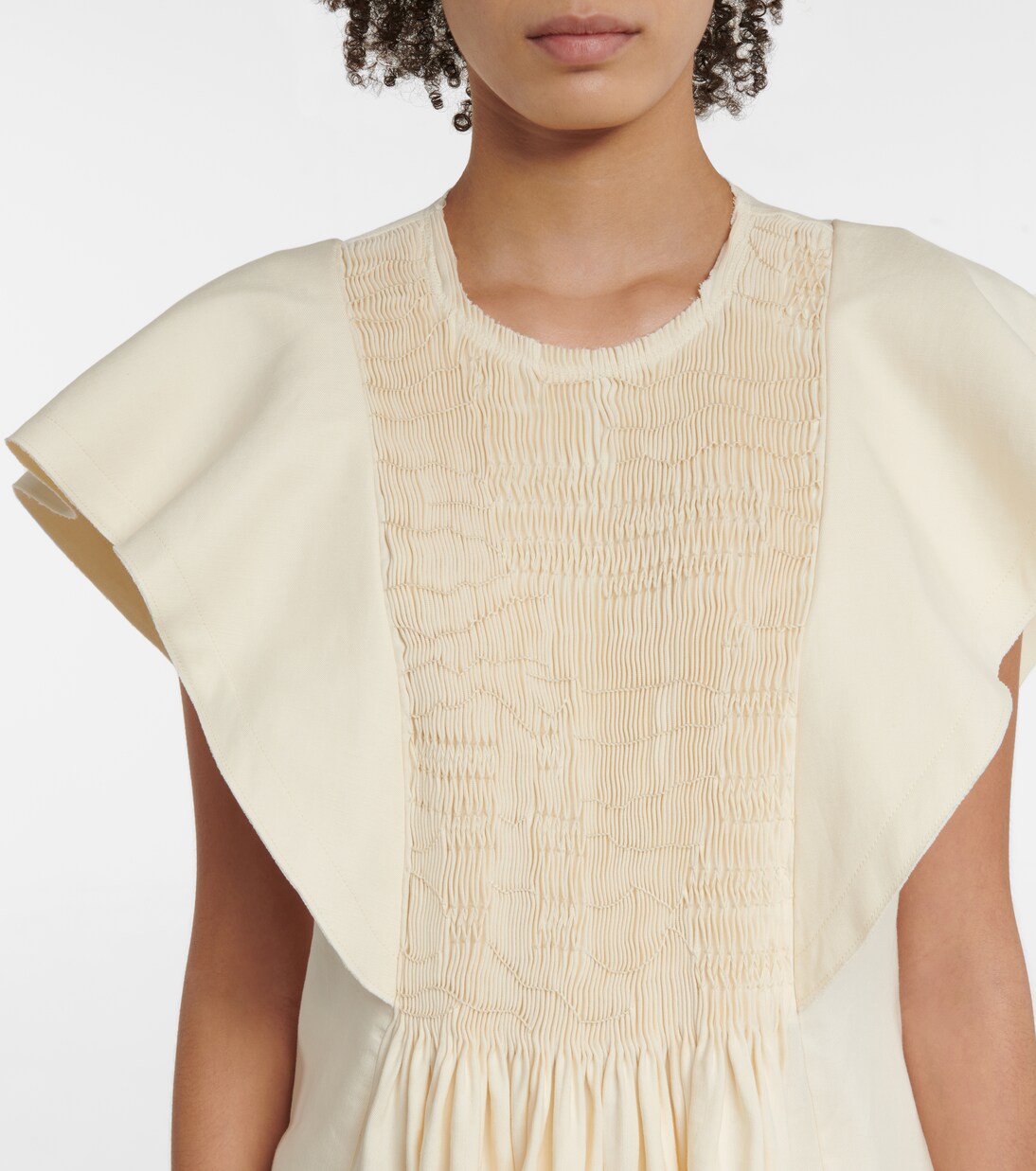 Smocked linen and silk twill top | Chloé