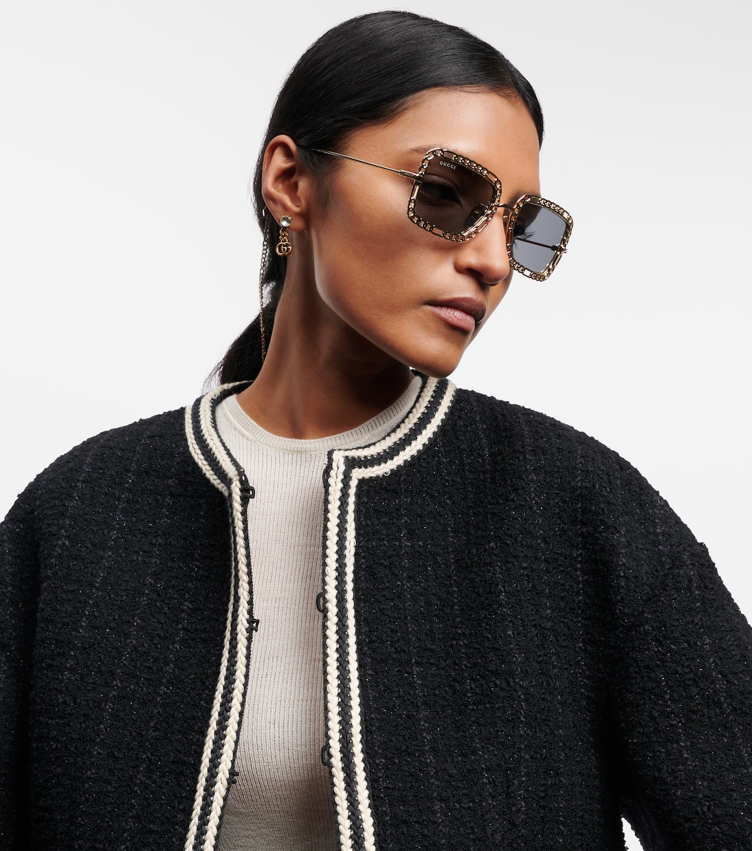 Gafas de sol rectangulares con cadena | Gucci