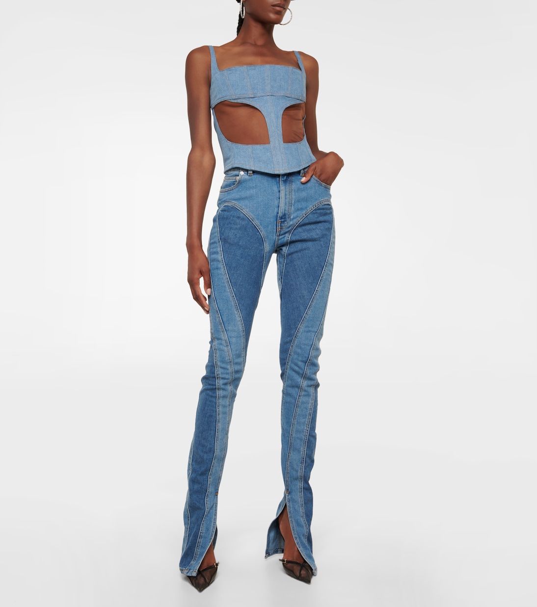 Denim and mesh corset top | Mugler