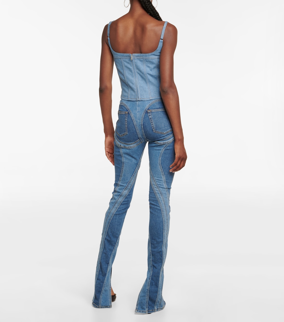 Denim and mesh corset top | Mugler