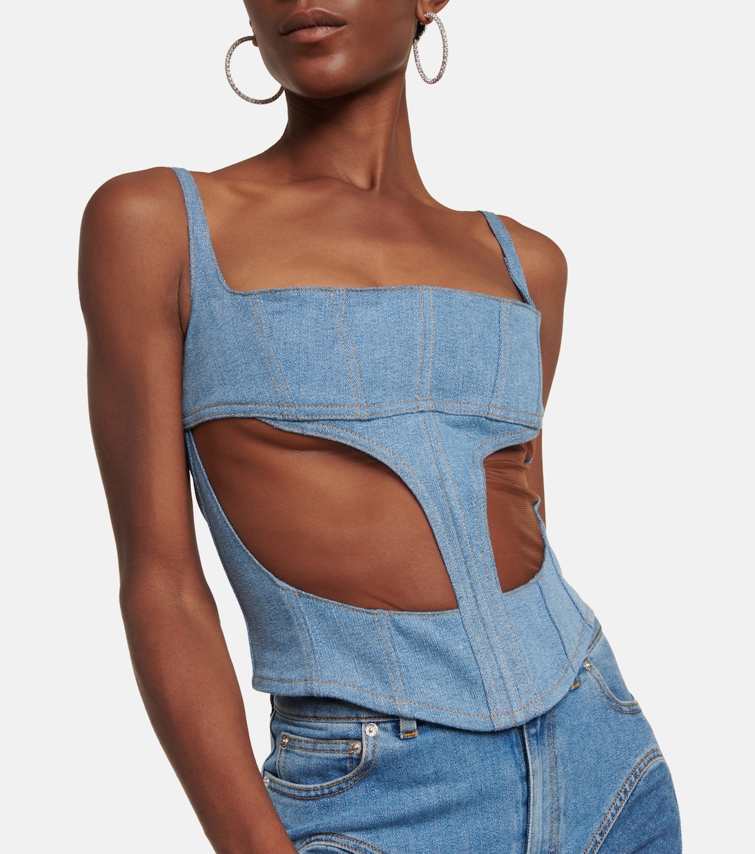 Denim and mesh corset top | Mugler