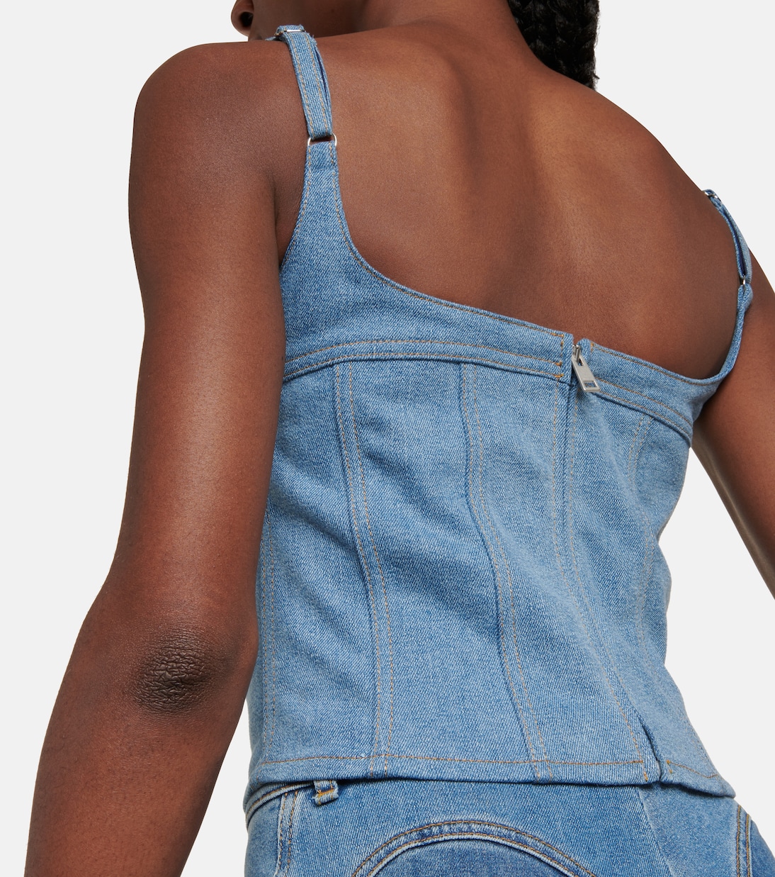 Denim and mesh corset top | Mugler
