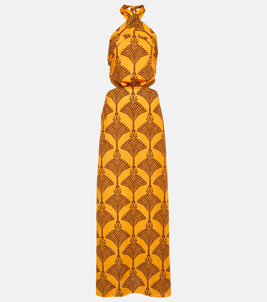 Printed halterneck cotton maxi dress in yellow Johanna Ortiz Mytheresa