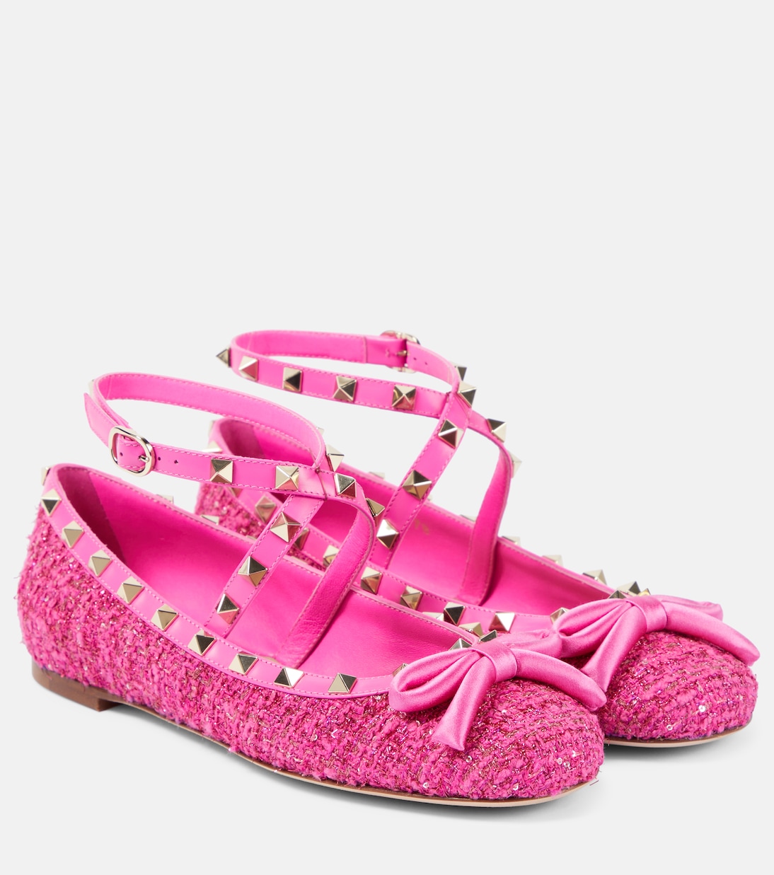Rockstud leather-trimmed bouclé ballet flats | Valentino Garavani
