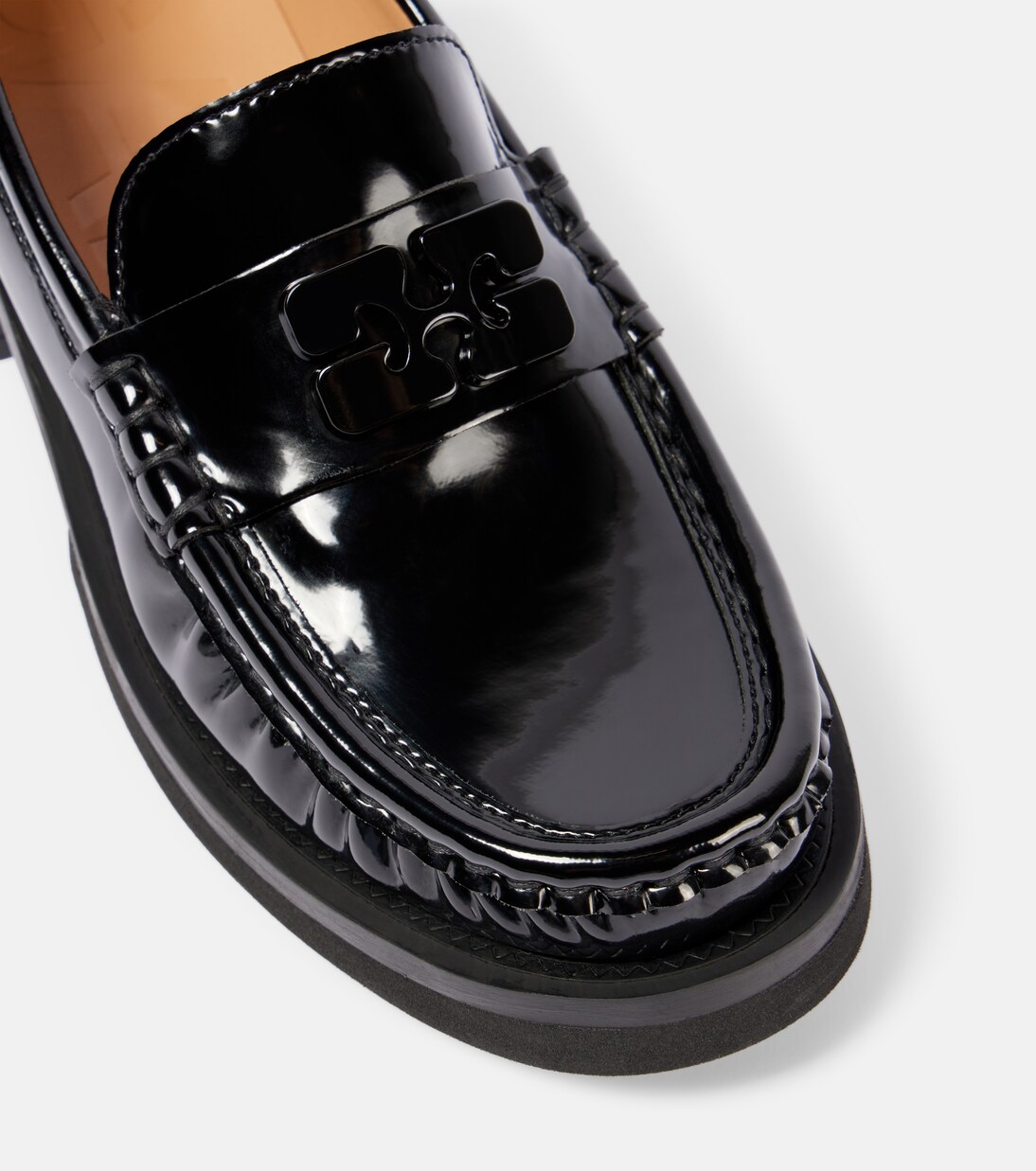 GANNI crystal-button Leather Loafers | Black | FARFETCH