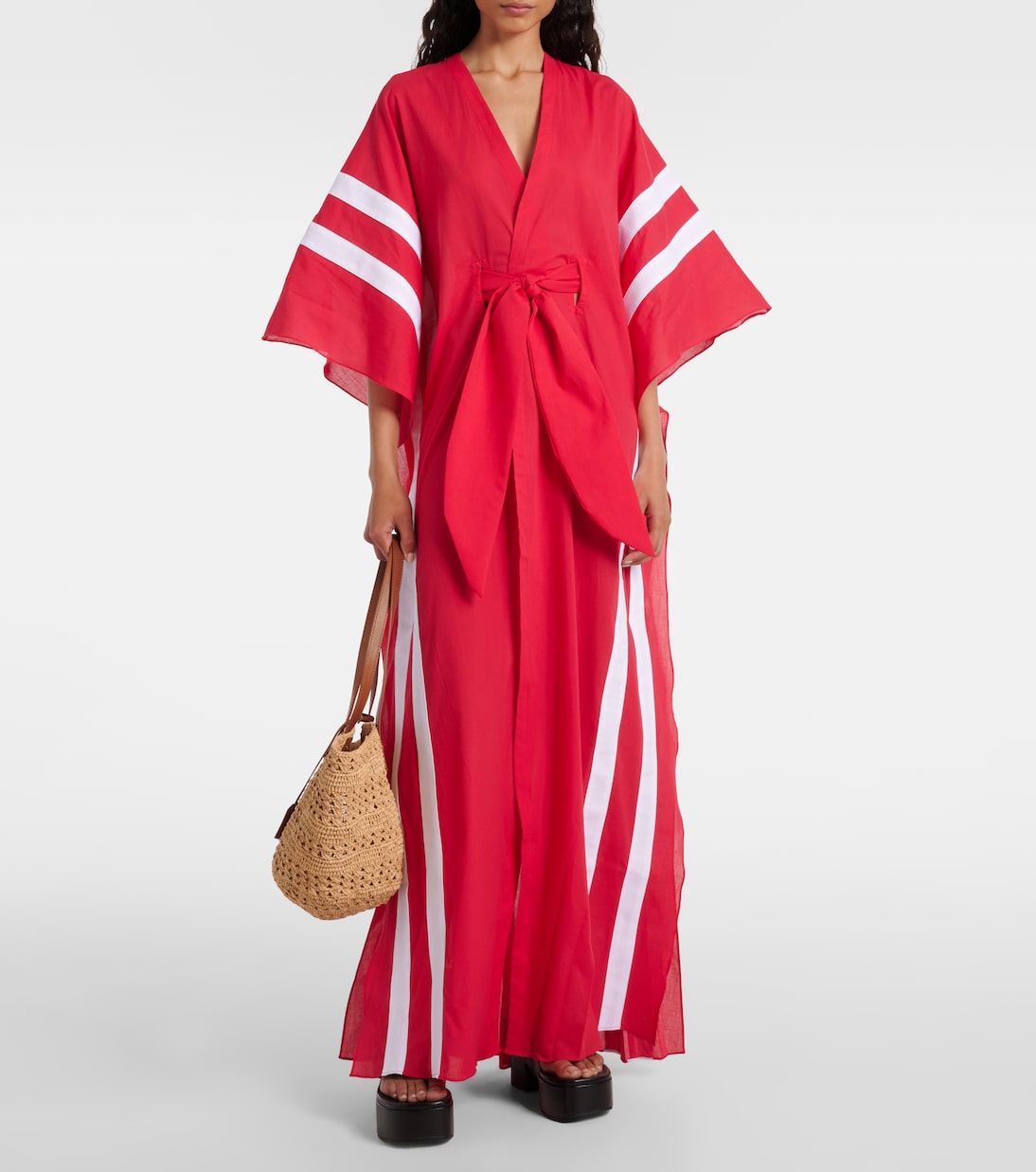 Striped cotton chambray kaftan | Adriana Degreas