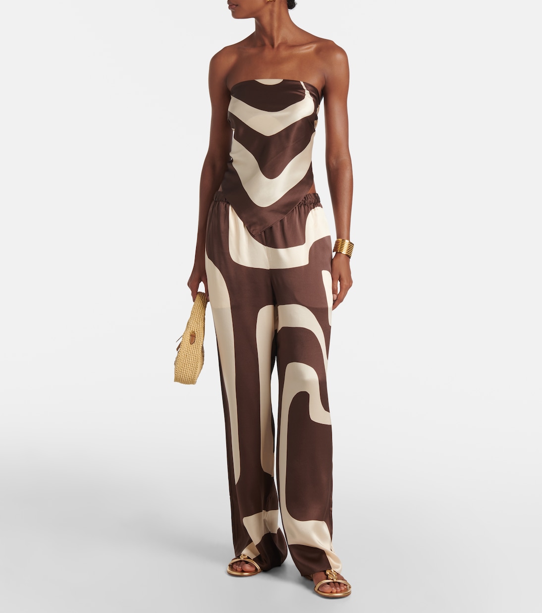 Printed silk satin straight pants | SIR