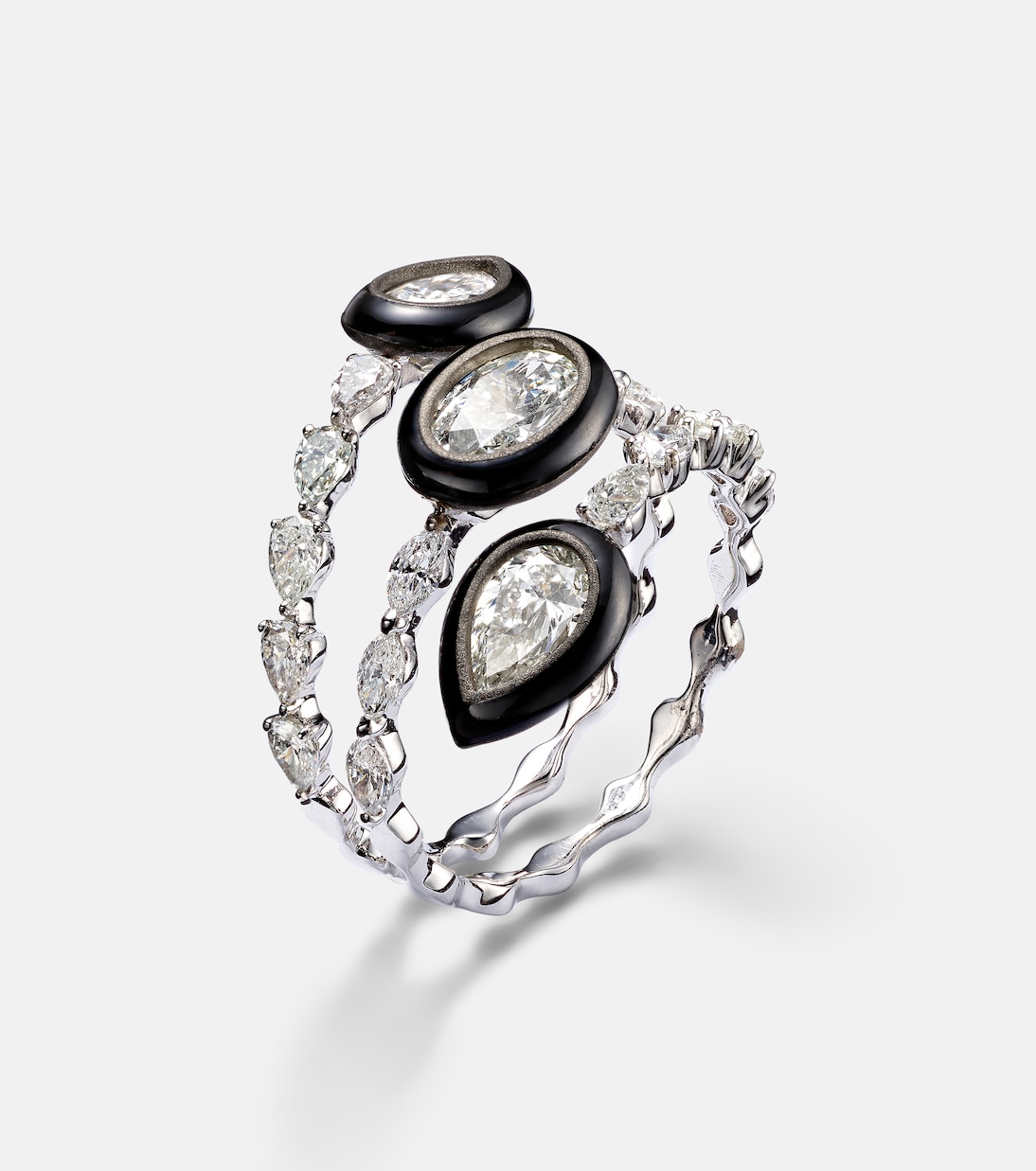 Anello in oro bianco 18kt Saturno KAMYEN con diamanti, design moderno per giovani