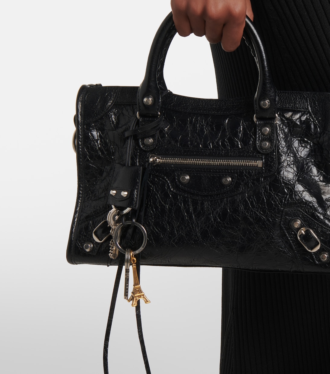 Portachiavi in pelle BALENCIAGA Le City Charm con dettaglio Tour Eiffel, stile giovane e urbano