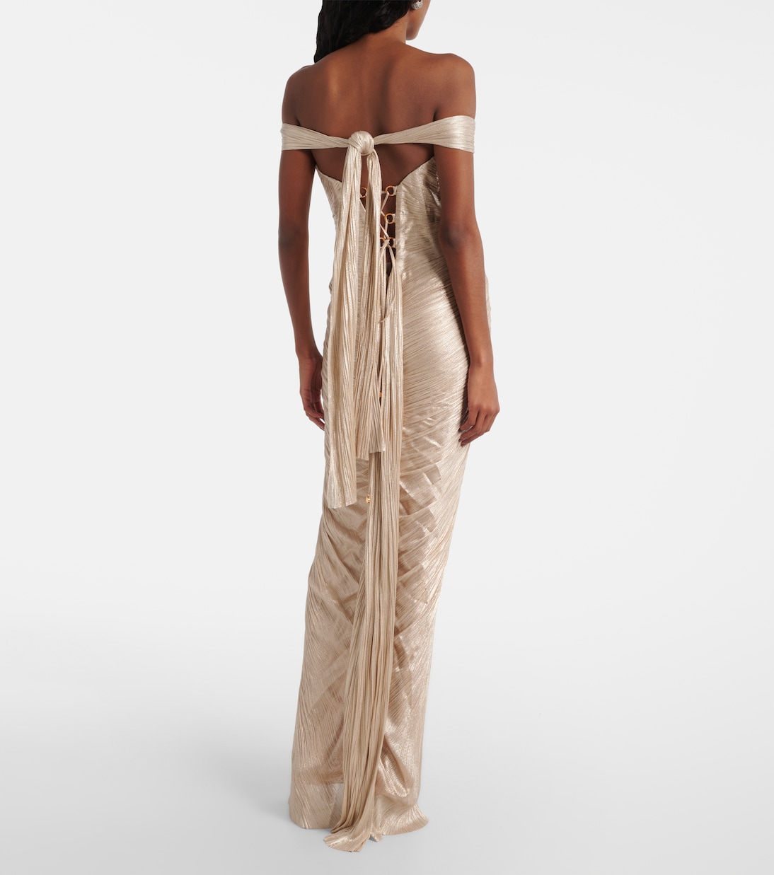 Abito lungo off-shoulder Diella in seta | Maria Lucia Hohan