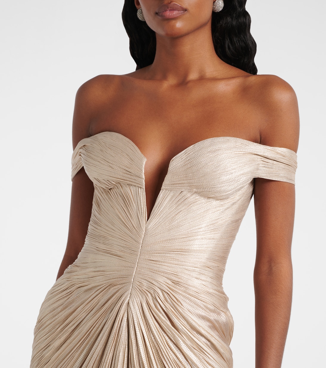 Abito lungo off-shoulder Diella in seta | Maria Lucia Hohan