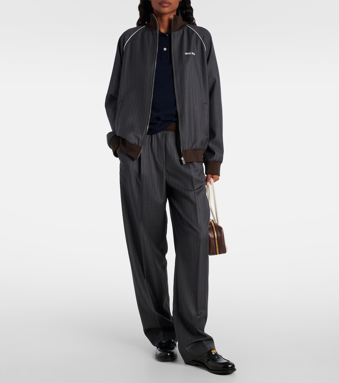 Pinstripe virgin wool wide-leg pants | Miu Miu