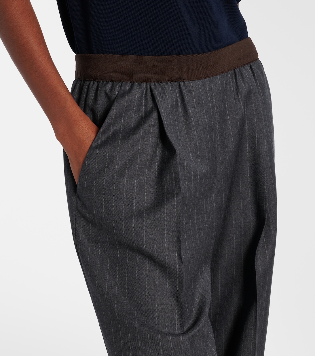 Pinstripe virgin wool wide-leg pants | Miu Miu