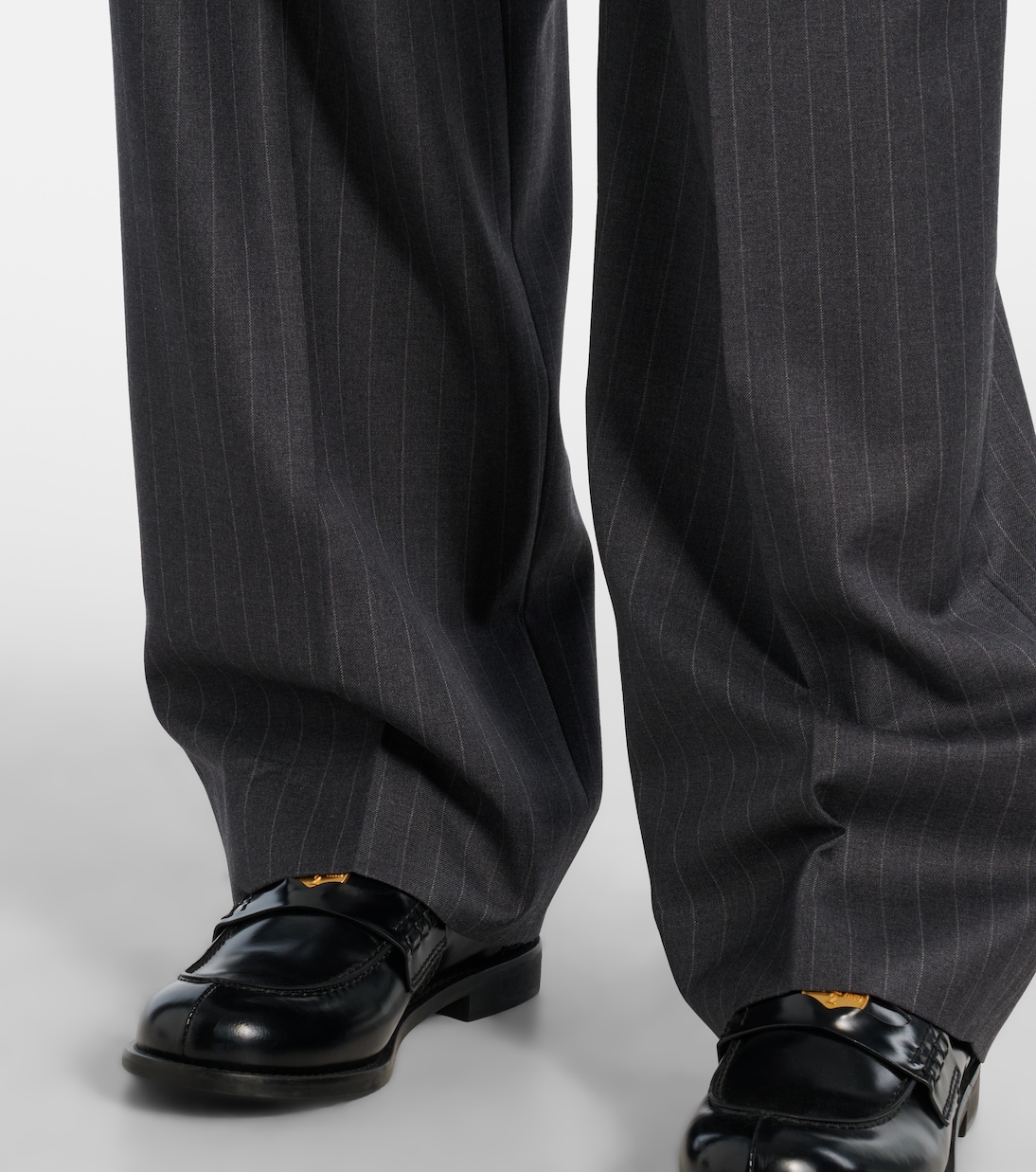 Pinstripe virgin wool wide-leg pants | Miu Miu