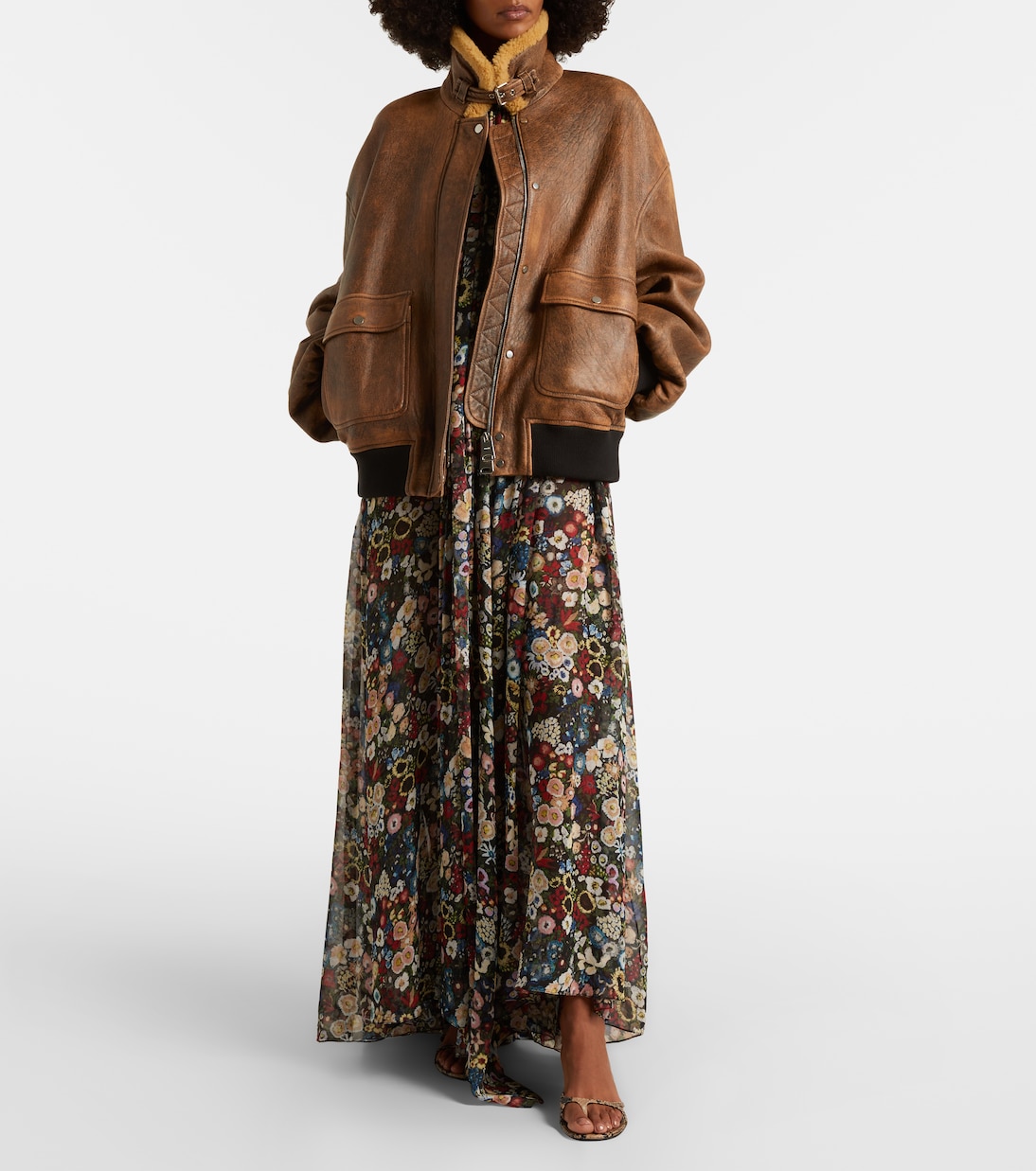 Sandor shearling-trimmed leather jacket | Khaite