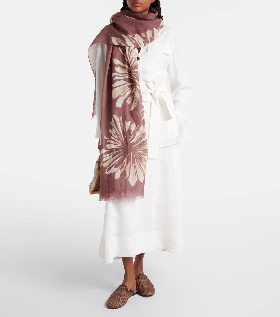 Floral linen scarf | Brunello Cucinelli